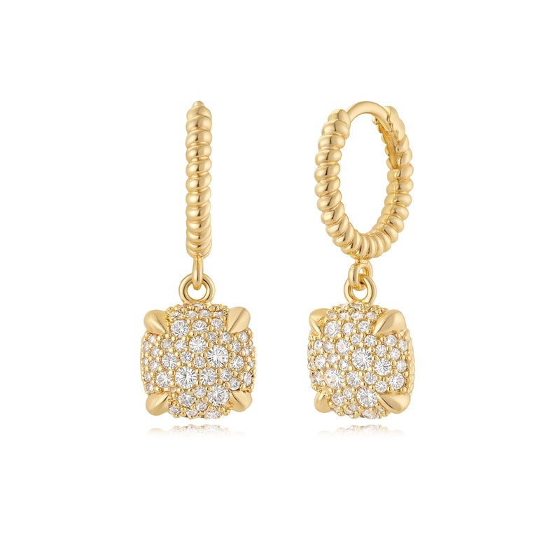 MYEARS Women Square Earrings Gold Huggie Twisted Hoop Dangle Drop Cubic Zirconia Cluster 14K Gold Plated Small Simple Hypoallergenic Everyday Jewelry - Image 1